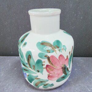 Vintage Hand Made Italian Pottery Bud Vase Vessel Hand Painted Floral Glaze Vase